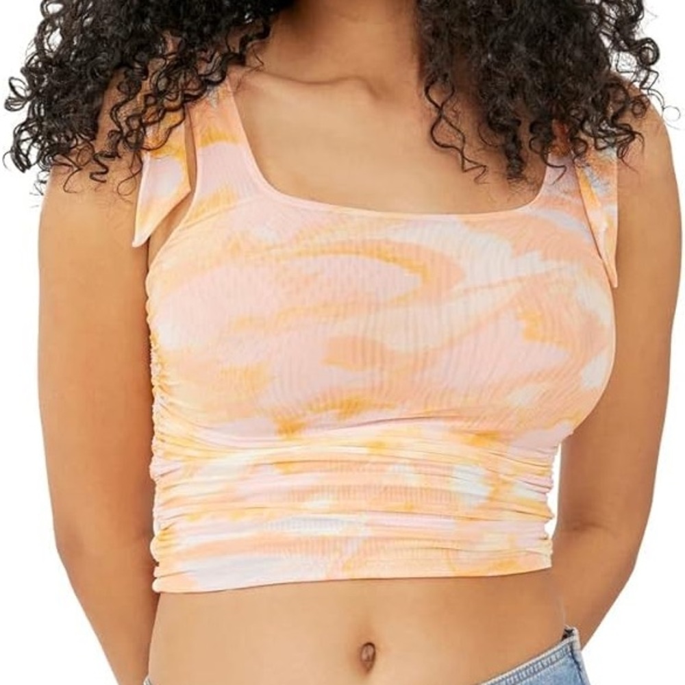 Free People Orange and White Tie-Dye Crop Top